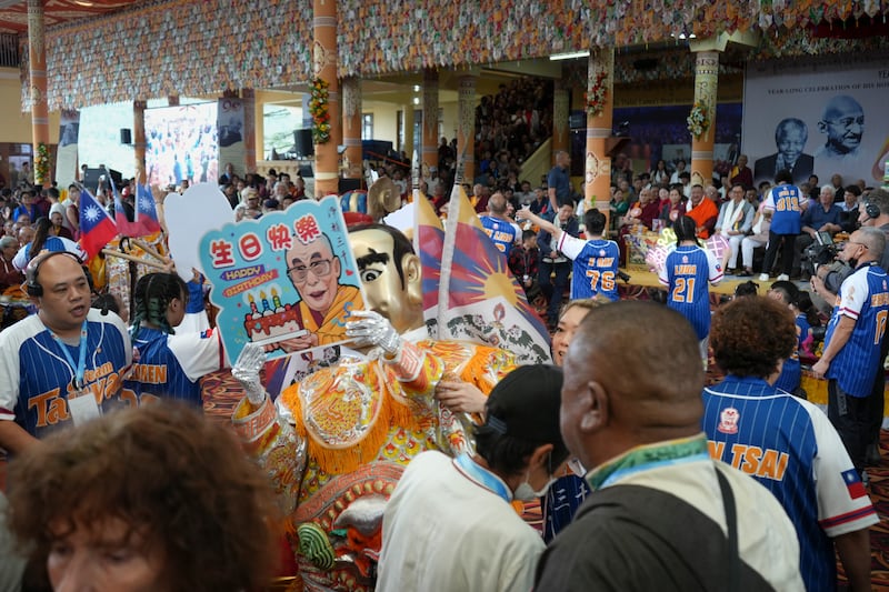 A contingent from Taiwan performs during celebrations on the 90th birthday of the Dalai Lama at the Main Temple in Dharamsala, India, July 6, 2025.