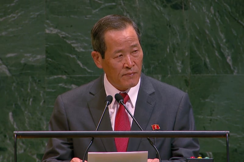 North Korean ambassador Song Kim addresses the United Nations General Assembly May 20, 2025.