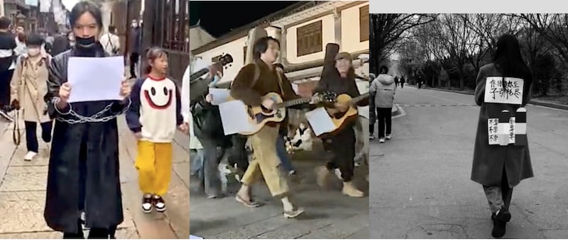 中国“白纸革命”遍地开花。(网上截图)