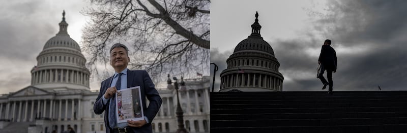 2023年3月21日,马聚在美国国会山进行针对回族人权打压的倡议。