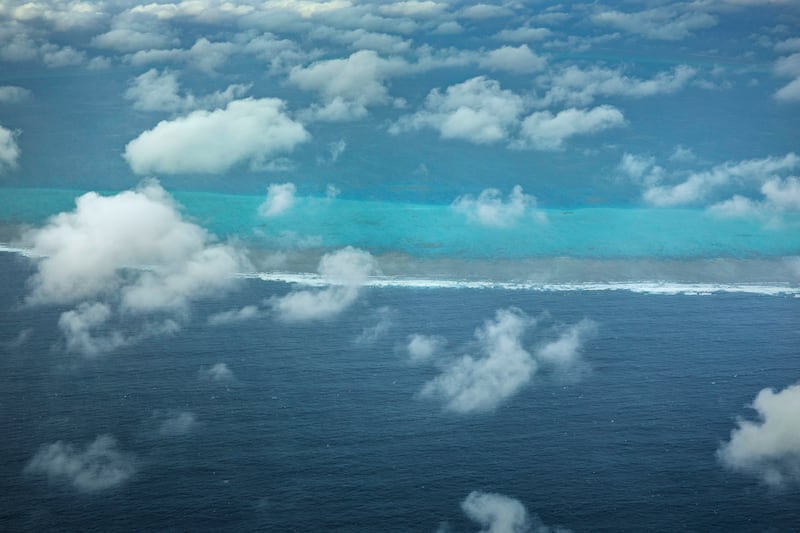 An aerial view of Scarborough Shoal on February 18, 2025 in the South China Sea.